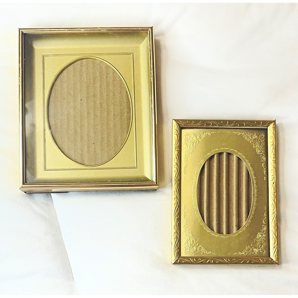 Set of 2 Gold Metal Ornate Floral Photo Frames , Stand